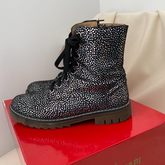 ** KIDS ** Pom D'Api "Sid Ranger" Silver Polka Dot Suede Boots, size 35 - Picture 14 of 16